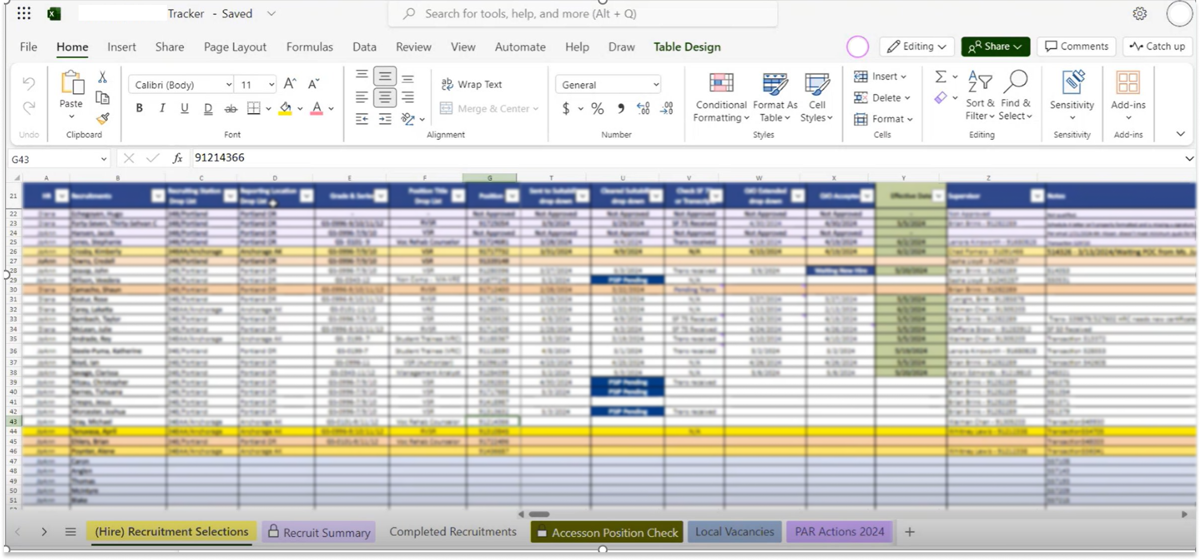 External tracker — spreadsheet