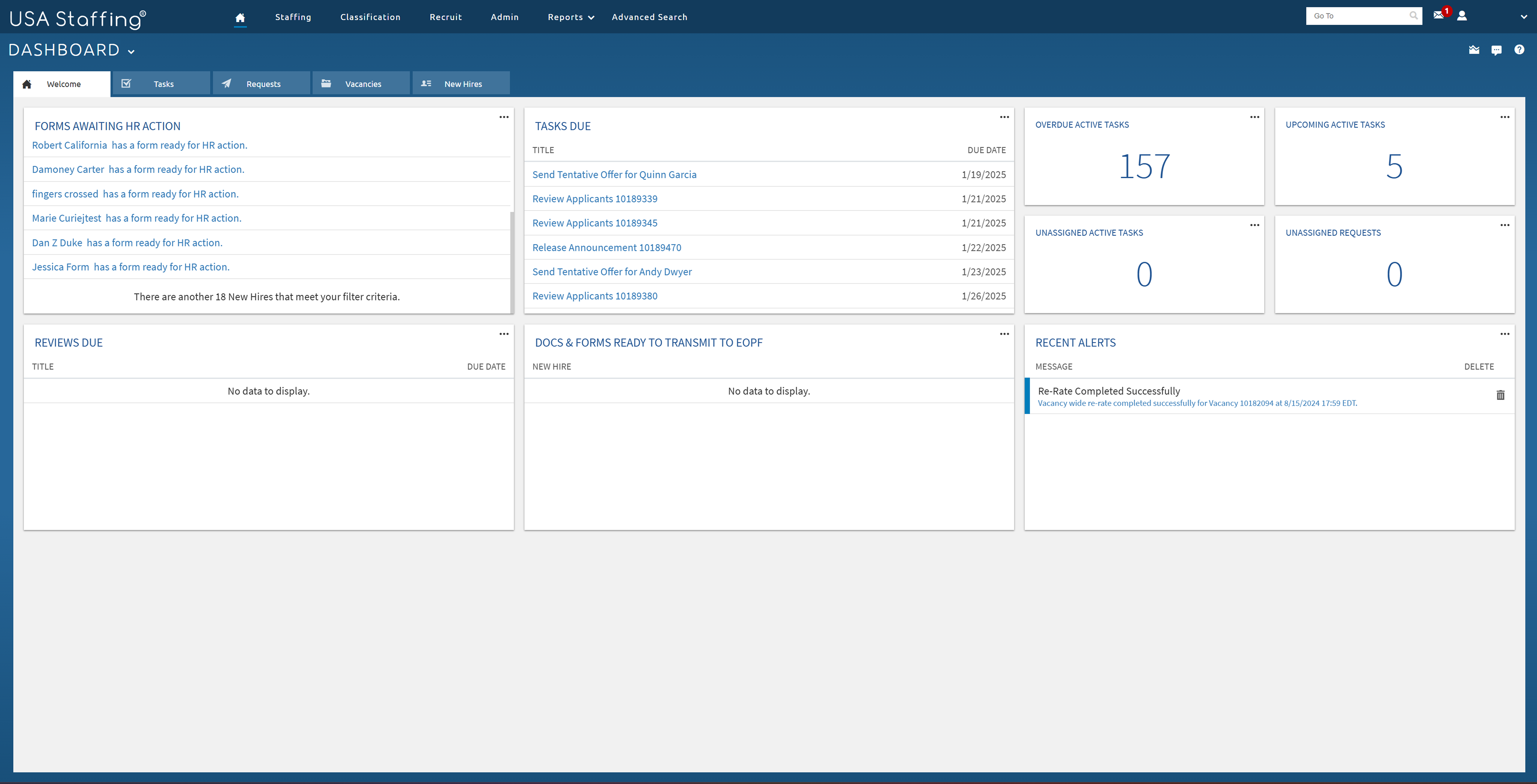 Current USA Staffing dashboard