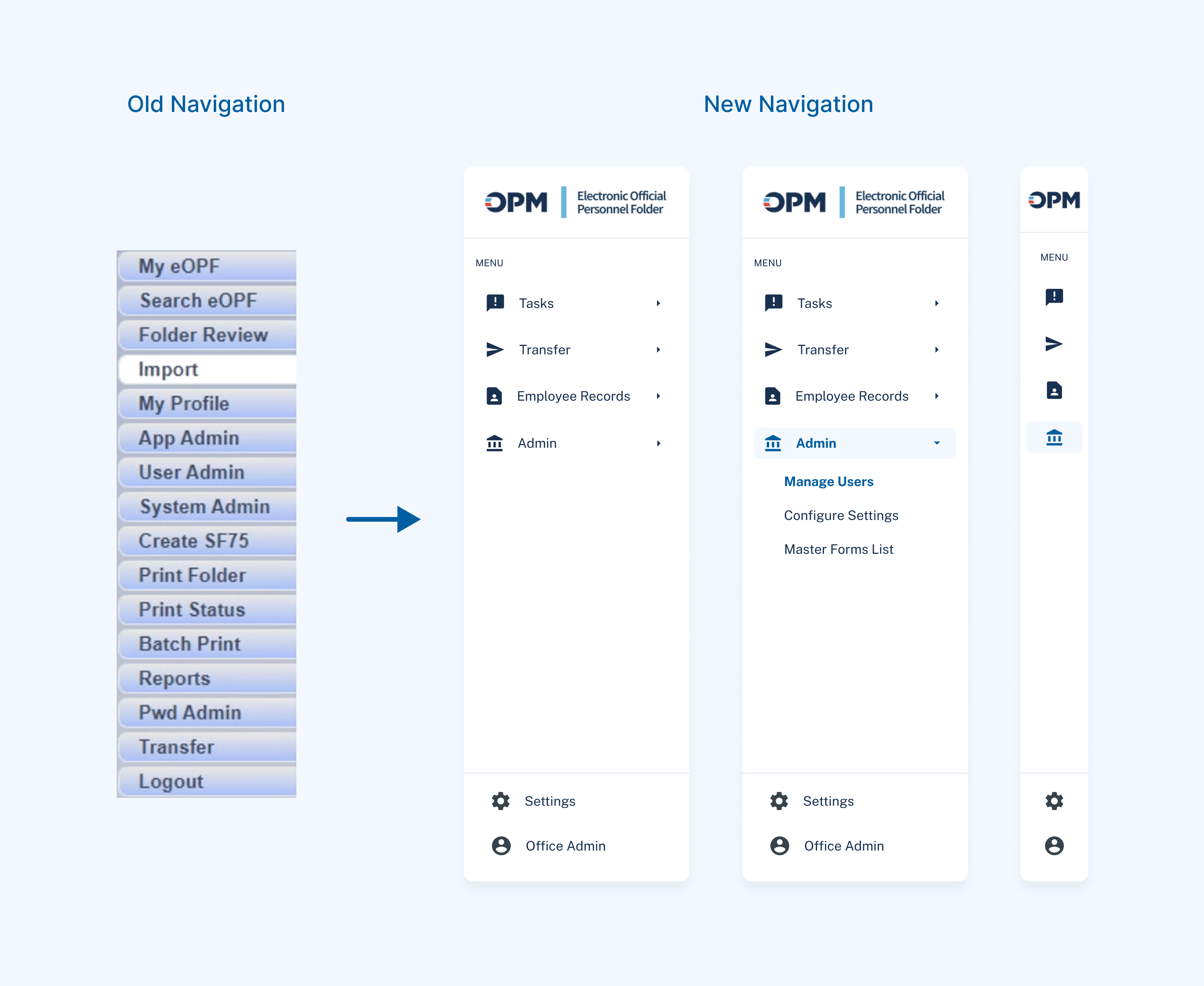 Navigation redesign — before and after comparison