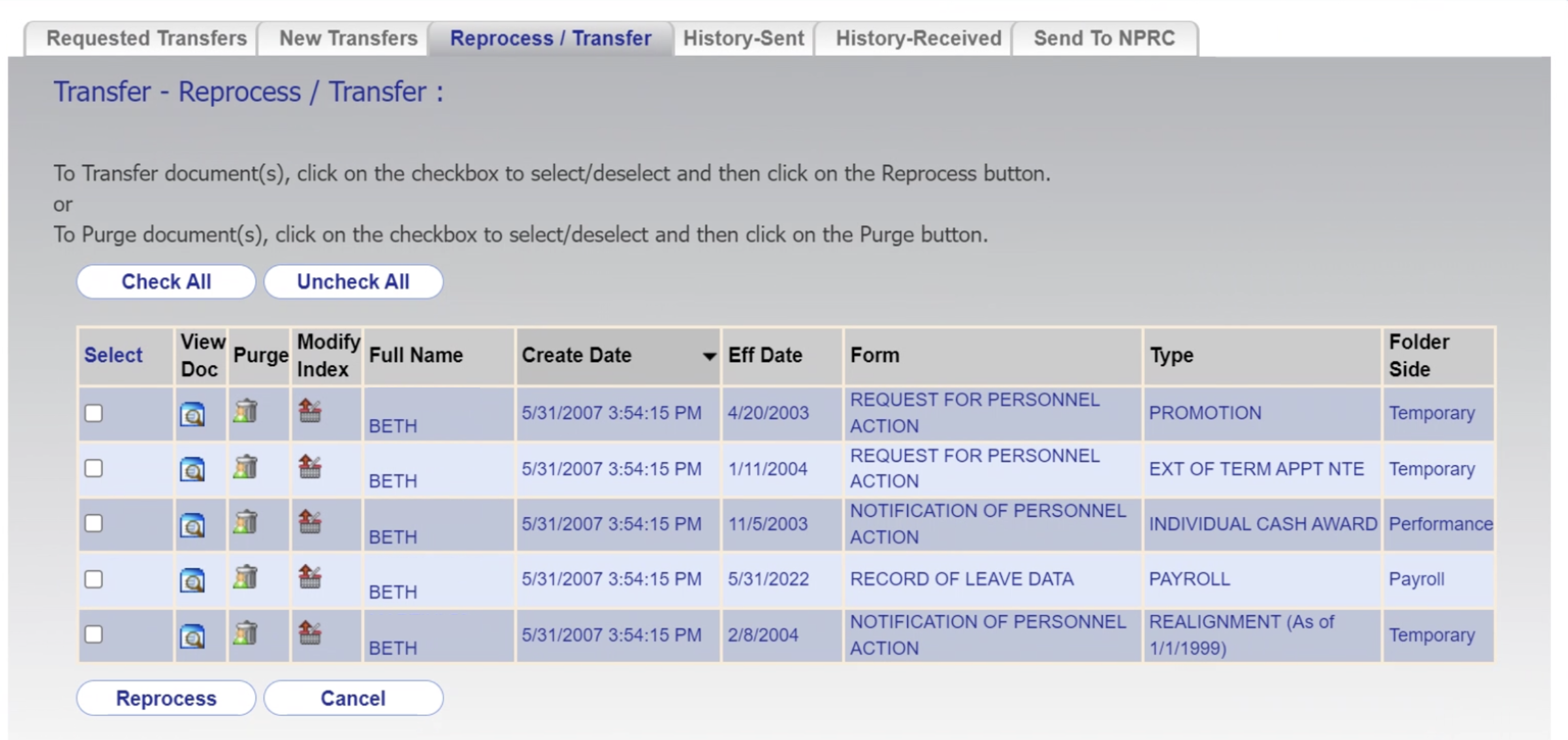 Legacy eOPF interface
